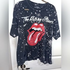 The Rolling Stones Band Cotton Cut Out Tshirt Distressed Bleach Spots Size XXL